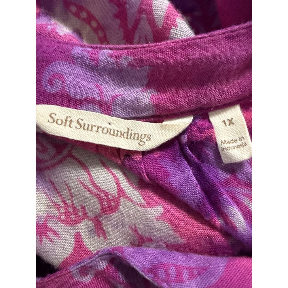 Soft Surroundings Size1X Pink Purple Damask Button Front Blouse  Long Sleeve - Picture 4 of 6